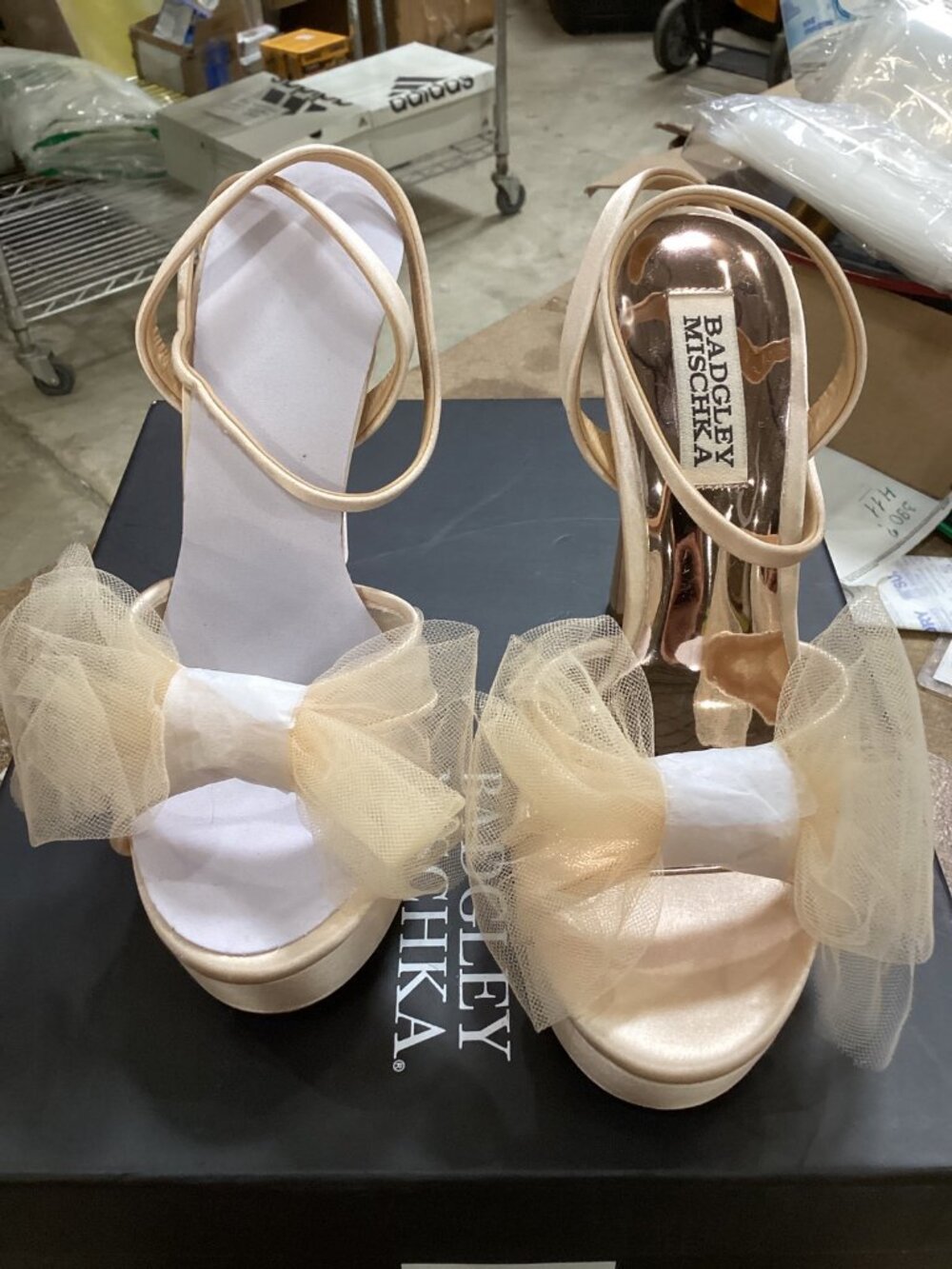 Badgley Mischka Women's Sophie Platform Tulle Flower Sandals with Heel